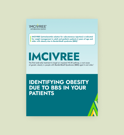 The front cover of a resource titled “Identifying Obesity Due to BBS Brochure” in English available for download.